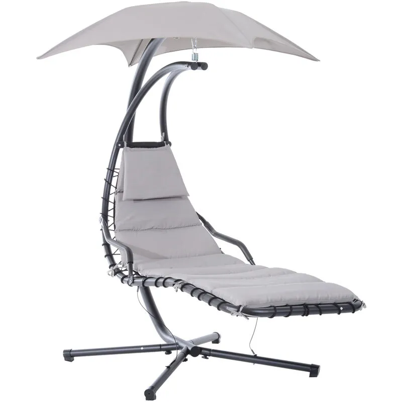 Sedia Dondolo Pensile Relax Chaise Longue di Lusso con Tettuccio Grigio