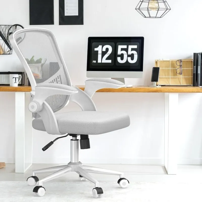 Sedia ufficio con Braccioli Pieghevoli Naspaluro sedia scrivania cameretta - sedia ergonomica - Girevole - Grigio