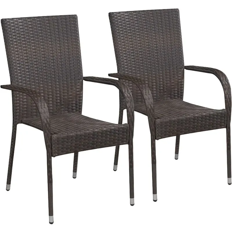 Sedie da Esterno Impilabili 2 pz in Polyrattan Marrone Vidaxl 59039