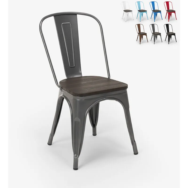 Ahd Amazing Home Design - sedie Lix industrial acciaio legno per cucina e bar steel wood Colore: Grigio Scuro