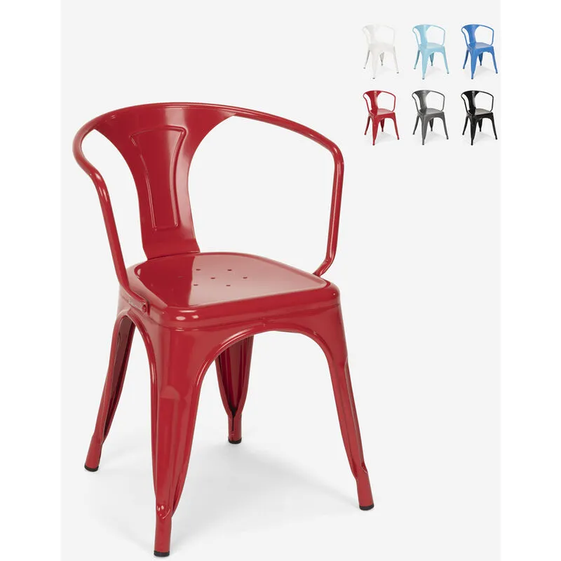 Ahd Amazing Home Design - sedie Lix industrial con braccioli acciaio per cucina e bar steel arm Colore: Rosso