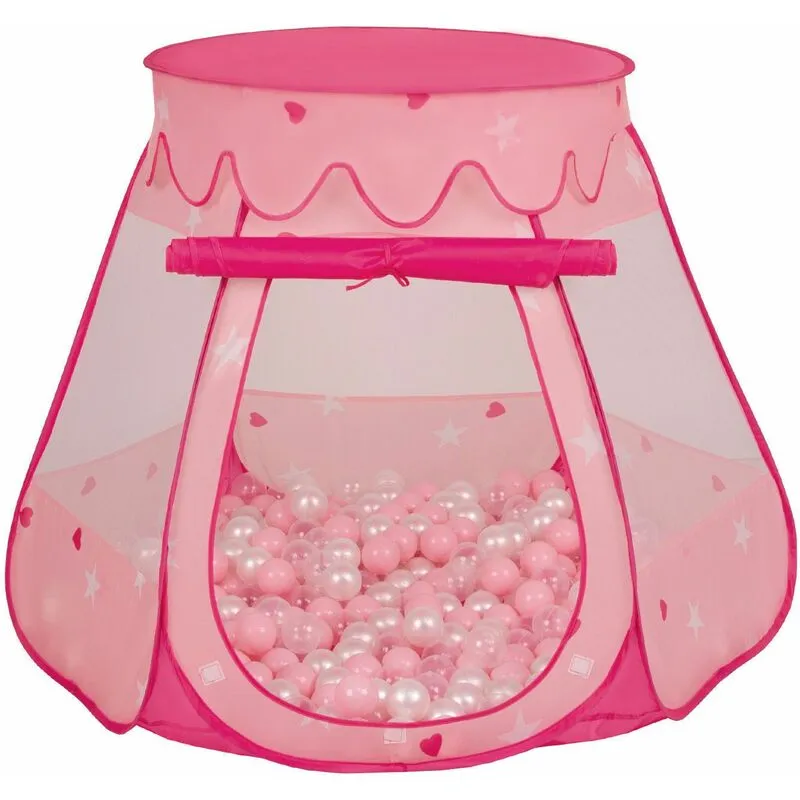 Tenda 105X90cm/100 Palline Castello Con Palline Colorate Per Bambini, Rosa:Rosa Chiaro/Perla/Trasparente - rosa:rosa chiaro/perla/trasparente