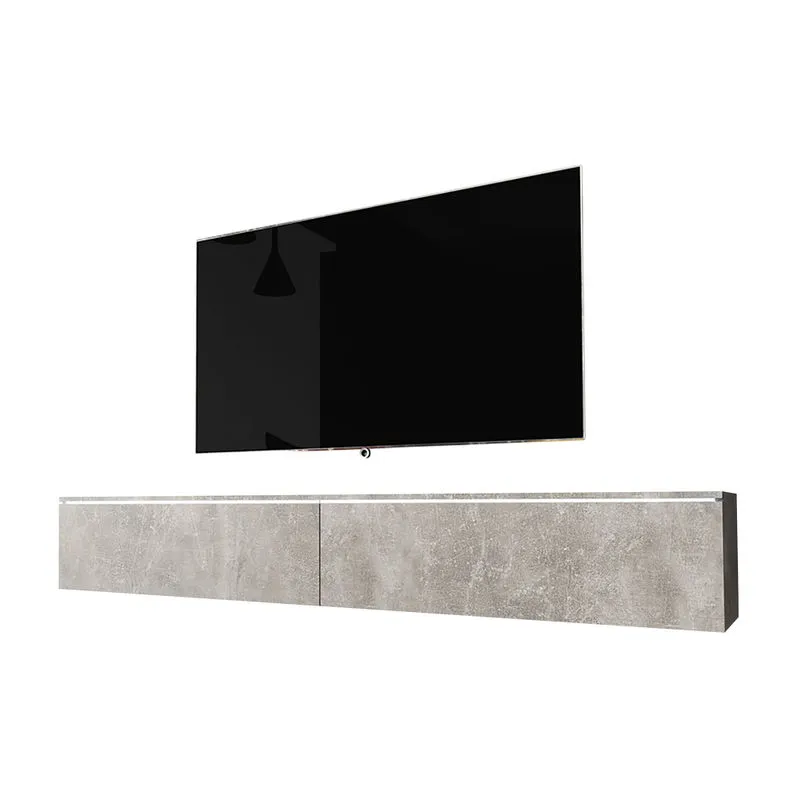Selsey - kane - Mobile tv Sospeso / Stile Scandinavo / Tavolino tv Per Salotto / Porta tv a Parete (180 cm, Grigio Cemento, con led)