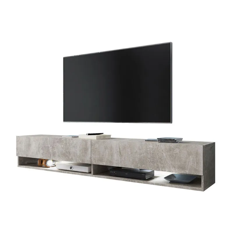Selsey - wander - Mobile tv Sospeso / Tavolino tv Moderno / Porta tv per Salotto (180 cm, Grigio Cemento, con led)