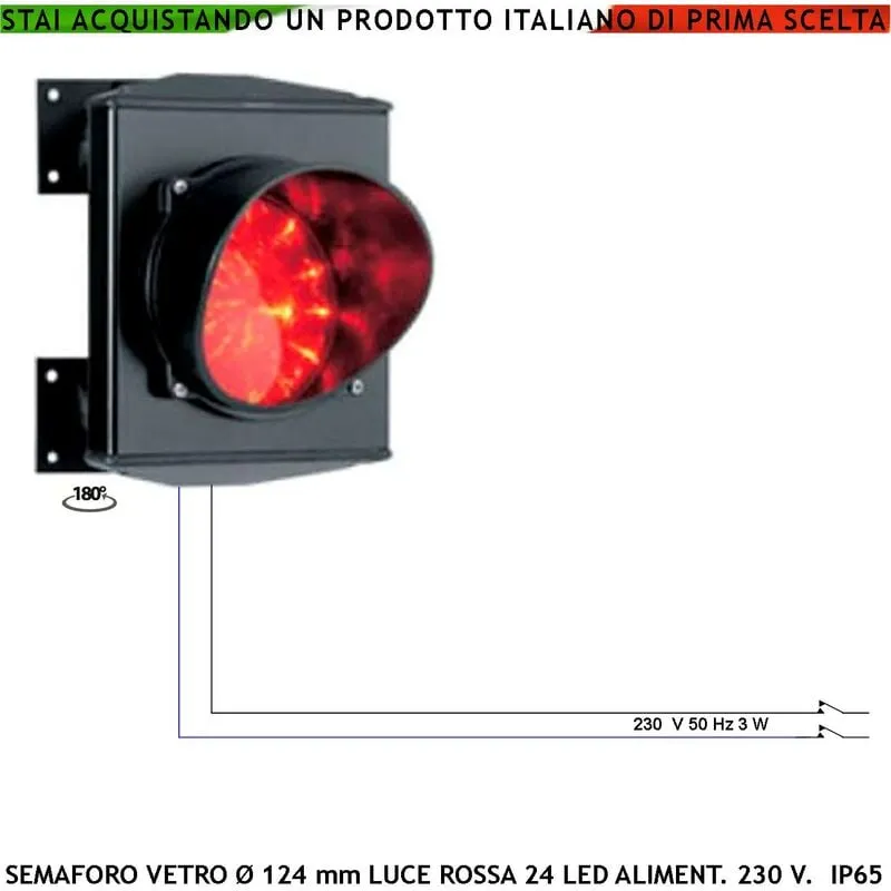 Securvera - Semaforo Luce Rossa Lampada Industriale 70 w E24 Alimentazione 230 v 50 Hz Frontalino Vetro Sintetico Cerchi Concentrici Effetto Lente
