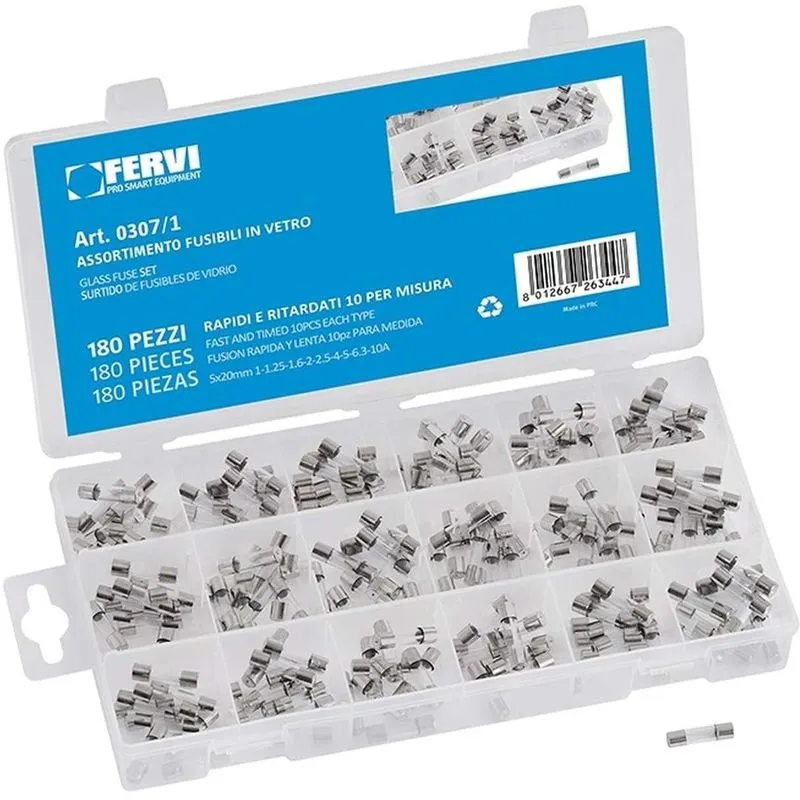 Fervi - Serie set kit assortimento 180 fusibili in vetro 0307/1