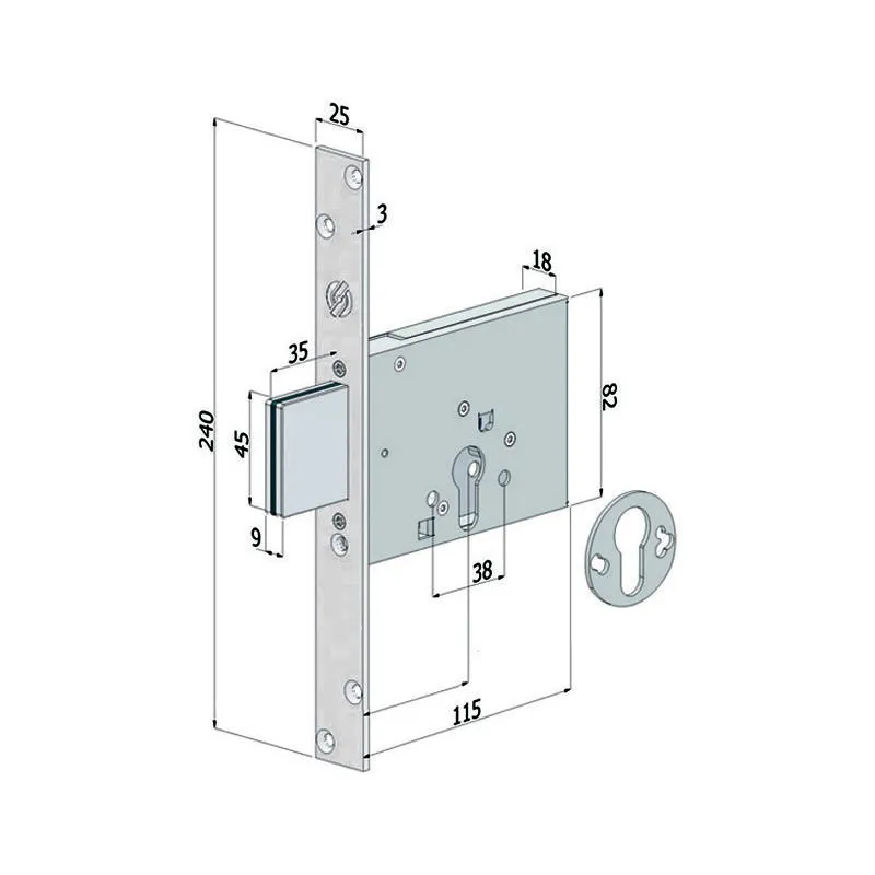 Serratura infilare profilo europeo 3 mandate 2051 - mm.70 (2051xzb7025)