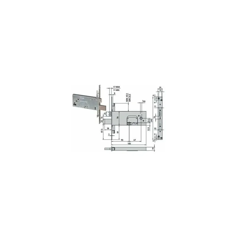 Serratura Triplice Da Infilare Per Fasce Doppia Mappa Mm.78 h 57358 - mm.90 (57358900)