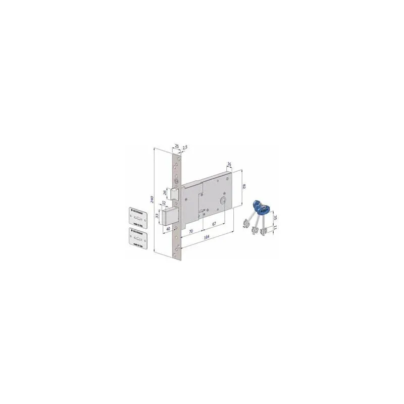 Serratura da infilare per fasce doppia mappa mm.82 h 2010 - mm.90 (2010uzb9025ab3)