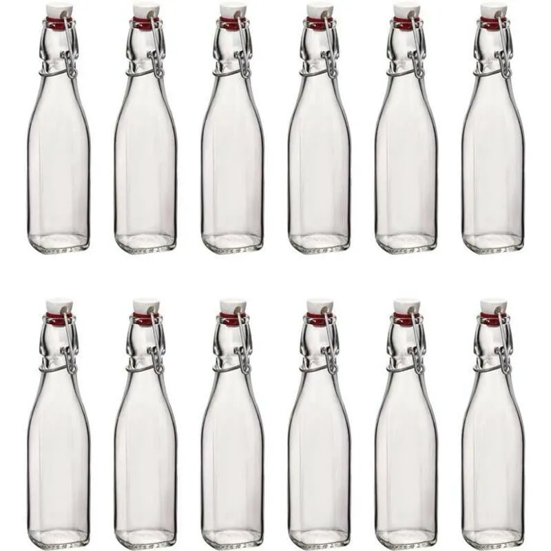 Bormioli Rocco - set 12 bottiglie in vetro swing con tappo a chiusura ermetica 0.250 lt