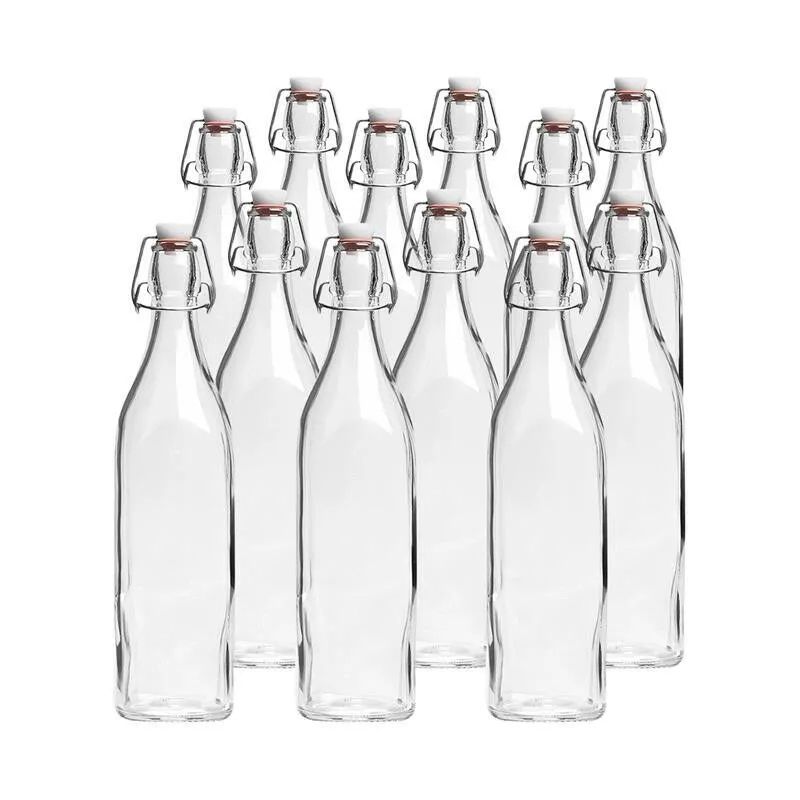 Bormioli Rocco - set 12 bottiglie in vetro swing con tappo a chiusura ermetica 1 lt