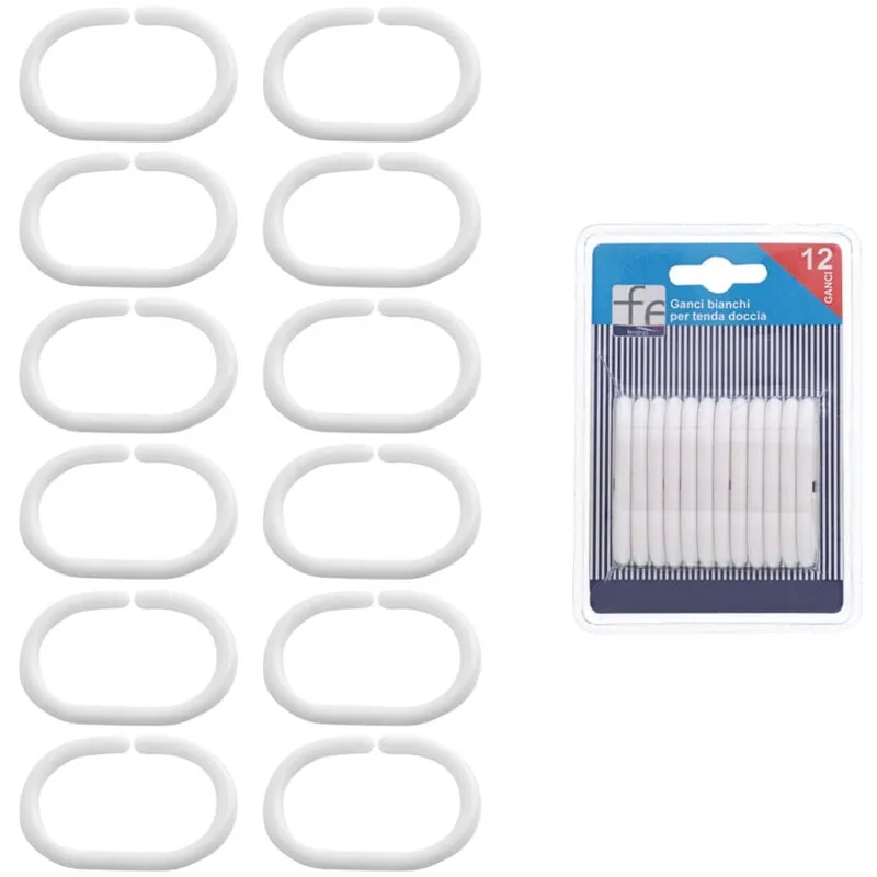 Anelli per Tenda Doccia Ganci in Plastica Set 12 Pz - Colore: Bianco