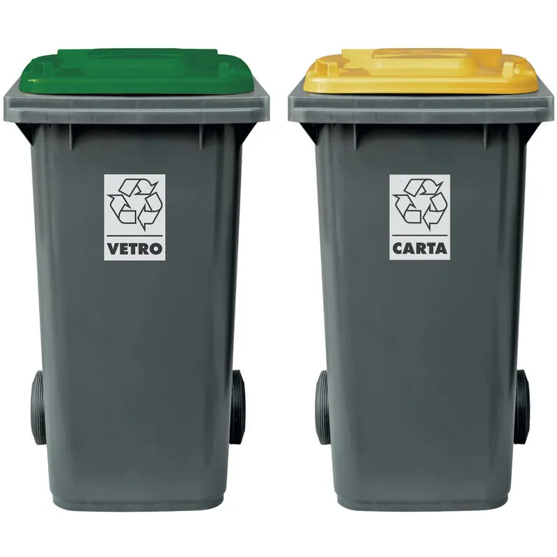Set 2 bidoni porta rifiuti - capacità 240 litri - bicolor con fondo grigio e coperchi colorati per raccolta differenziata (Giallo e Verde)