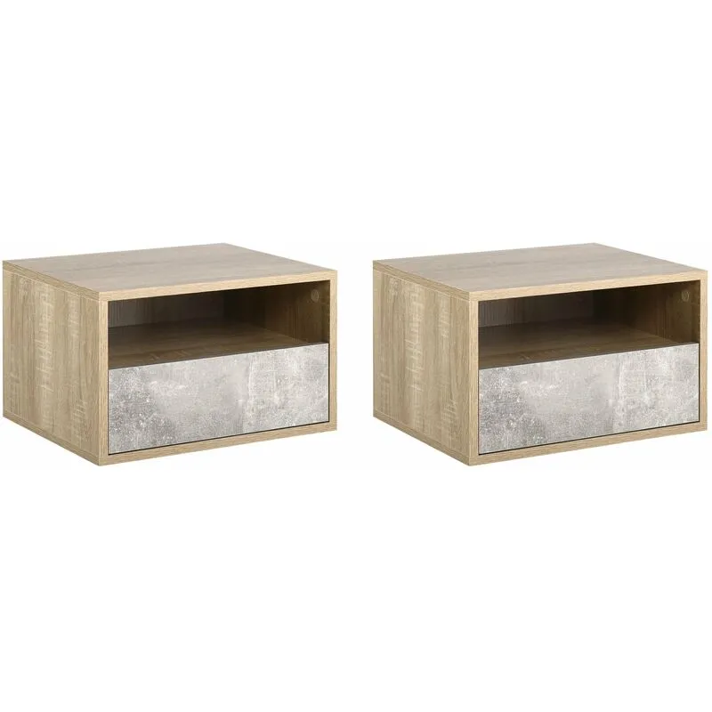 Giordanoshop - Set 2 Comodini Sospesi 45x35x27,5 cm con Cassetto e Ripiano Grigio