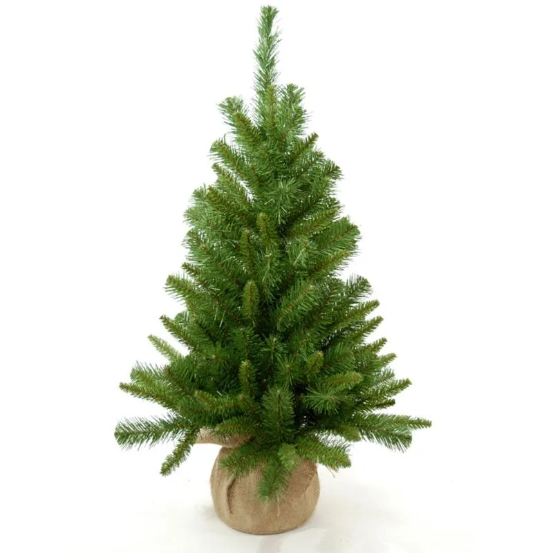 Set 2 Mini Albero di Natale Artificiale H65 cm Abete con Sacco 64 Tips Verde