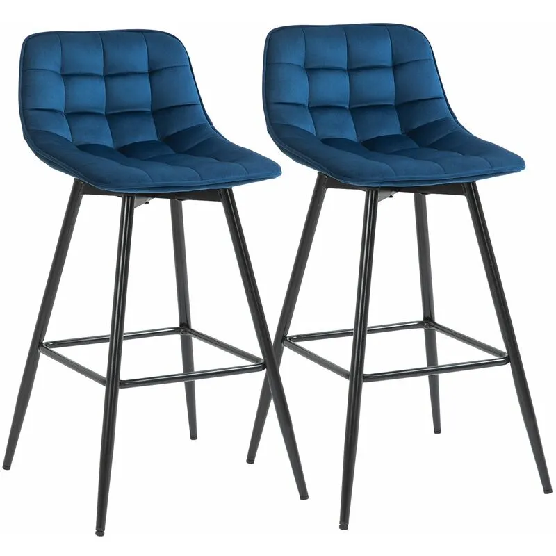 Giordanoshop - Set 2 Sgabelli Imbottite da Bar 45x47x88 cm in Metallo e Tessuto Vellutato Blu