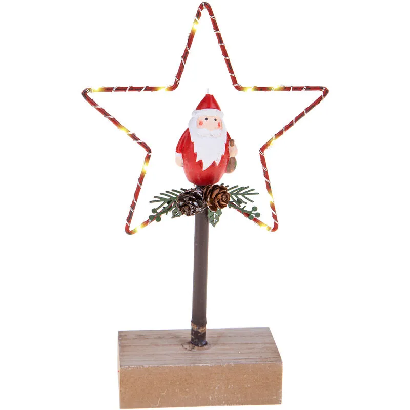 Giordanoshop - Set 2 Stella Babbo Natale con Led 22 cm in Metallo e Legno Rosso