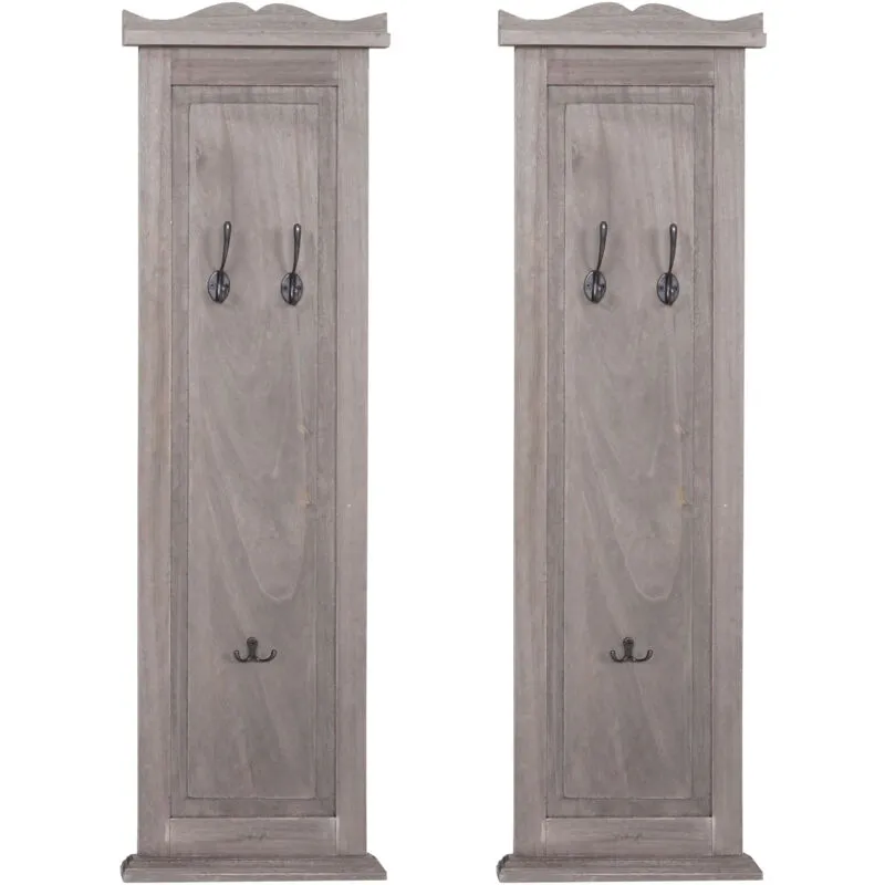 Set 2x appendiabiti attaccapanni shabby vintage legno paulonia 6x28x109cm marrone grigio