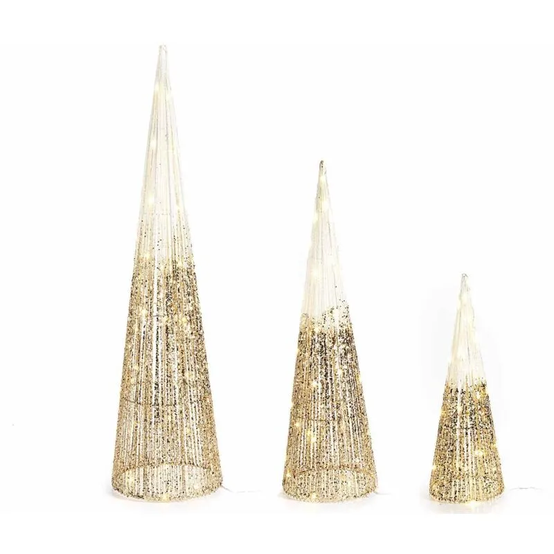 Set 3 Alberi di Natale a Cono Luminosi Decorazione Natalizia per Casa, Vetrine