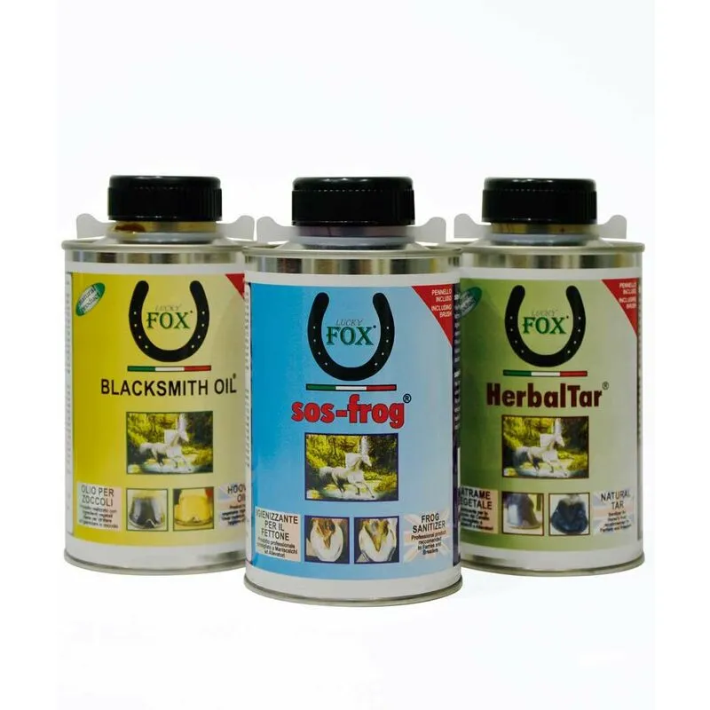 Set 3 pezzi cura dello zoccolo SOS Frog più Herbal Tar più Blacksmith Oil 500 ml prodotti professionali