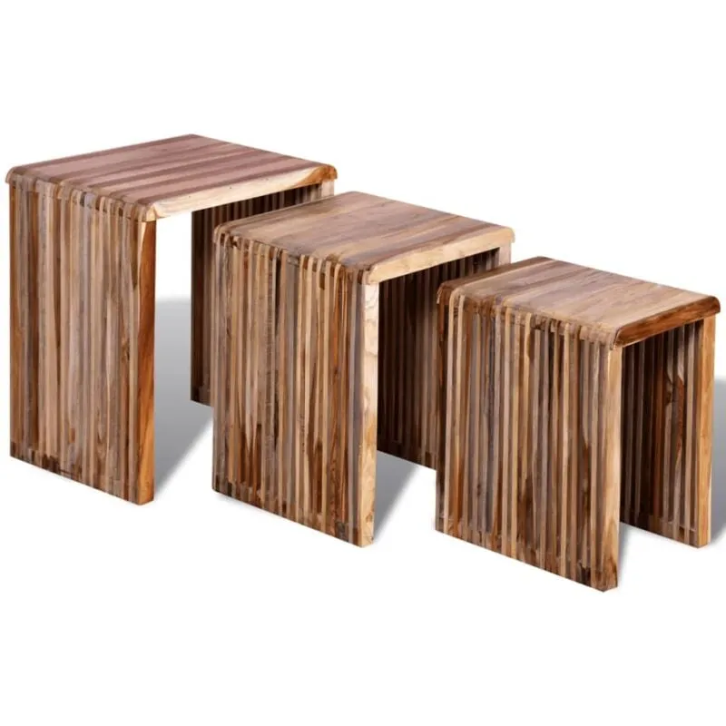 Tavolini Impilabili Set 3 pz in Legno di Recupero di Teak Vidaxl