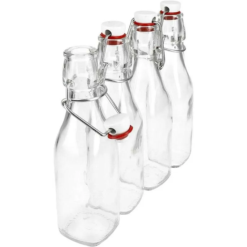 Set 4 bottiglie in vetro swing con tappo a chiusura ermetica 0.250 lt