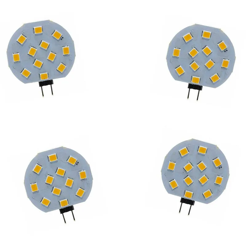 Set 4 Lampadina tonda a piastra 12 led g4 2 watt lampada slim tonda luce calda 3000k