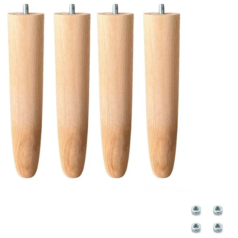 Set 4 piedi in legno di faggio per letto e rete a doghe 22 cm