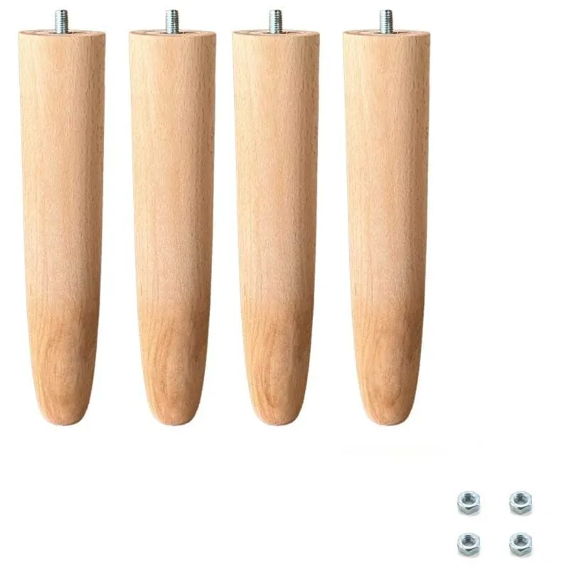 Set 4 piedi in legno di faggio per letto e rete a doghe 27 cm