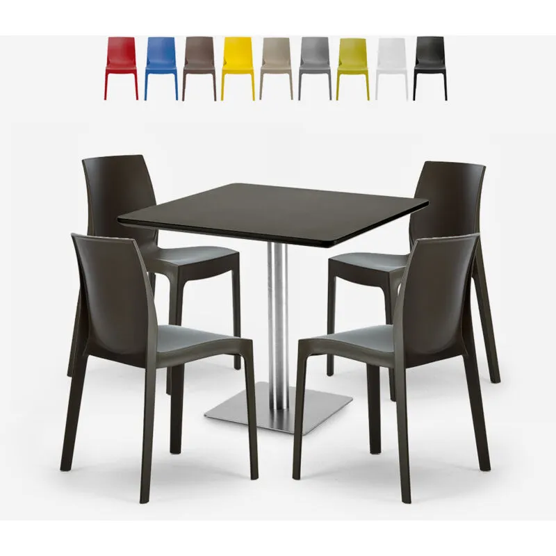 Grand Soleil - Set 4 sedie impilabili bar cucina tavolino Horeca nero 90x90cm Jasper Black Colore: Marrone