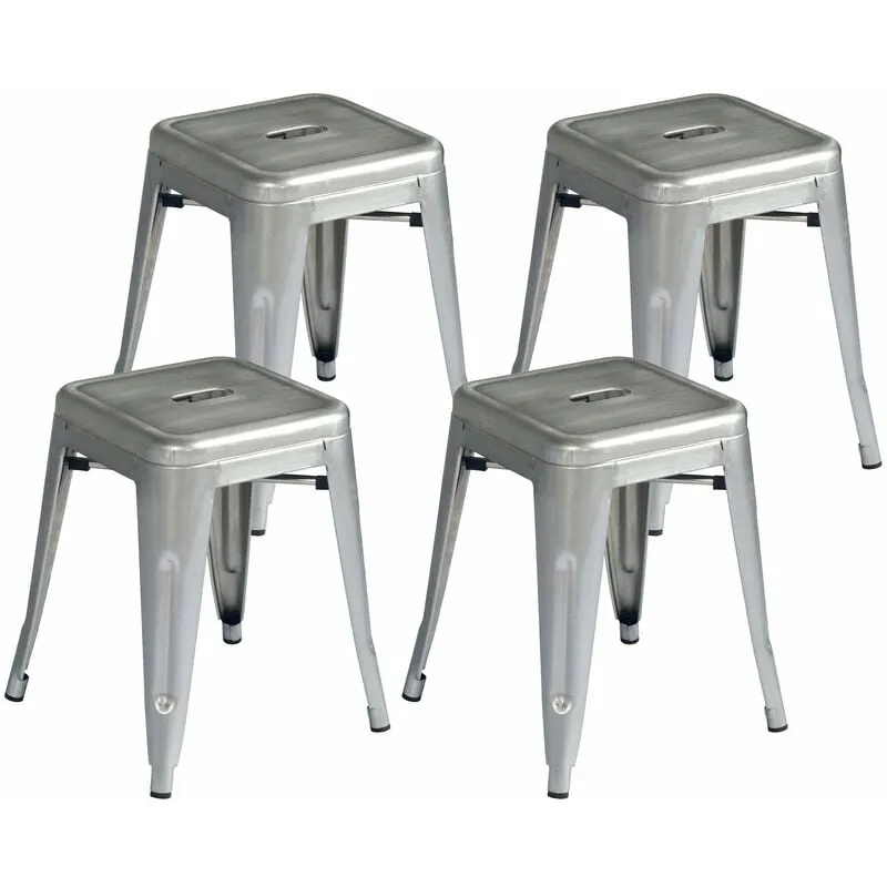 Giordanoshop - Set 4 Sgabelli Impilabili 39x39x46 cm in Lamiera Galvanizzata Silver