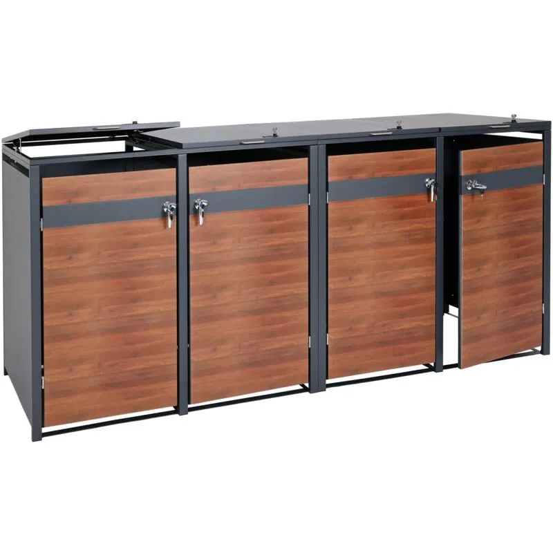  - non utilizzato] Set 4x copribidoni box spazzatura rifiuti 358 80x264x117cm acciaio inox antracite ciliegio - brown