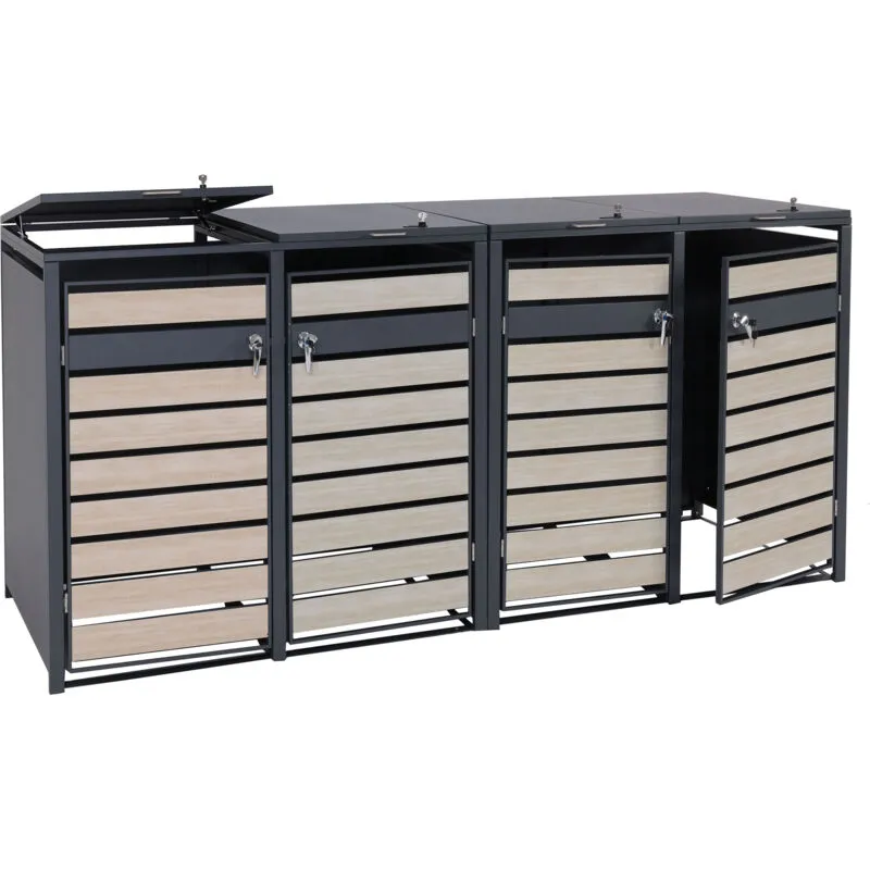  - non utilizzato] Set 4x copribidoni box spazzatura rifiuti 409 xl 98x264x117cm acciaio inox antracite faggio - brown