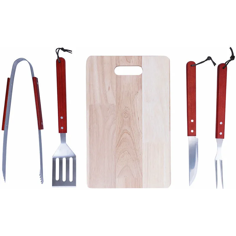 Set 5 utensili da barbecue con tagliere in legno 39X24X1.1