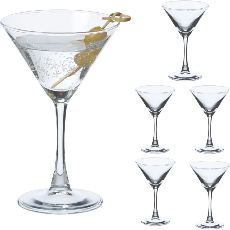 Set 6 Bicchieri da Martini, Calici da Cocktail Cosmopolitan e Long Drink, 140 ml cad., in Vetro, Trasparenti - Relaxdays