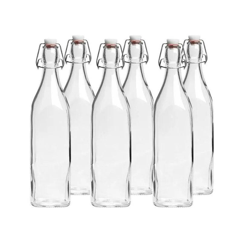 Set 6 bottiglie in vetro swing con tappo a chiusura ermetica 1 lt