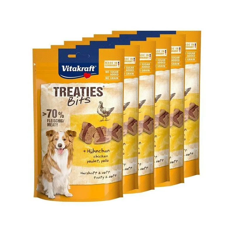  - set 6 confezioni treaties bits snack per cani pollo e bacon da 120 gr ciascuna