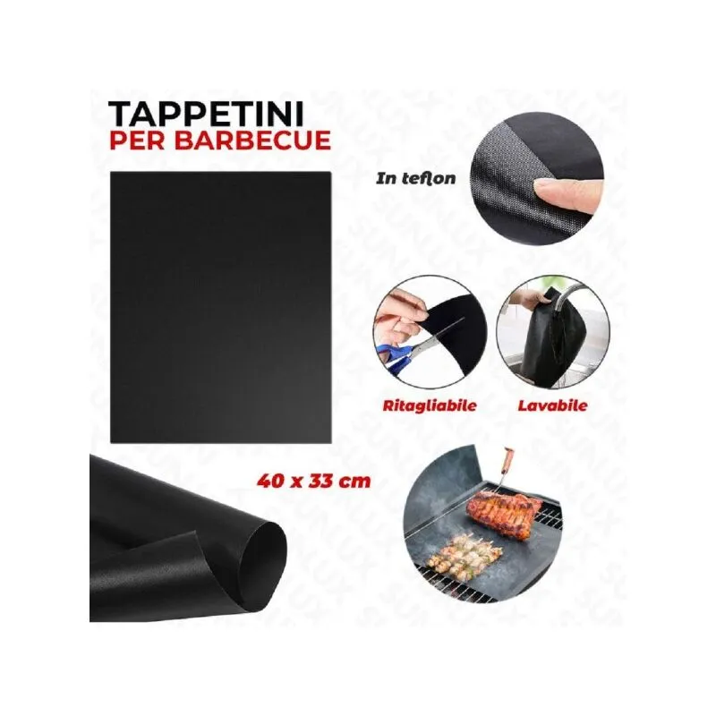 Trade Shop Traesio - Trade Shop - Set 6pz Tappetini In Teflon Per Griglia Barbecue 40x33 Cm Riutilizzabili 7823804