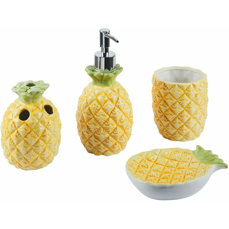 Set di 4 Accessori Bagno in Ceramica giallo e verde a forma di ananas Maicao