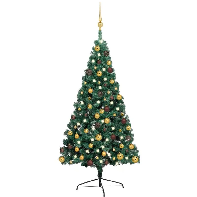 Torana - Set Albero Natale Artificiale a Metà led e Palline Verde 240cm