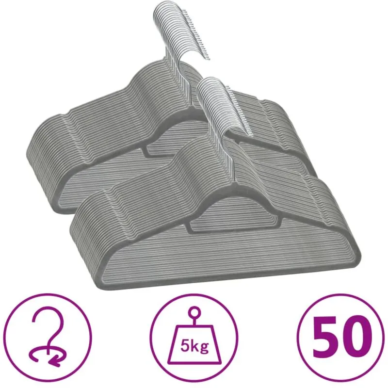 Set Appendiabiti 50 pz Antiscivolo Grigio in Velluto - Vidaxl