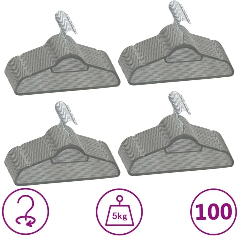 Set Appendiabiti 100 pz Antiscivolo Grigio in Velluto - Vidaxl