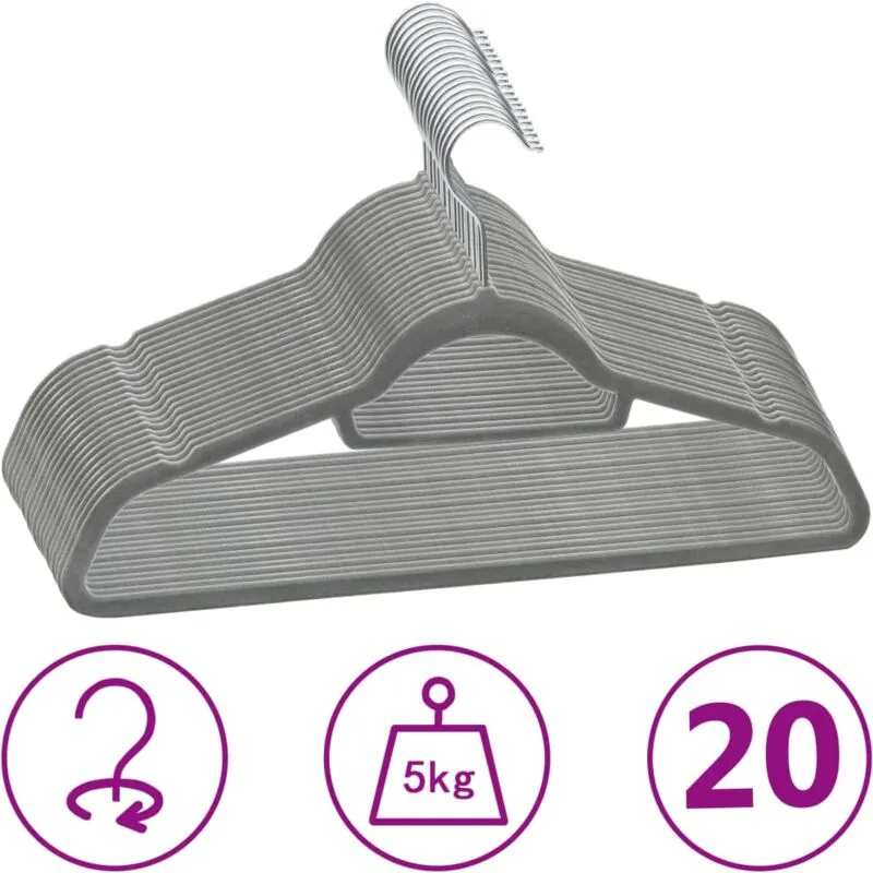 Vidaxl - Set Appendiabiti 20 pz Antiscivolo Grigio in Velluto