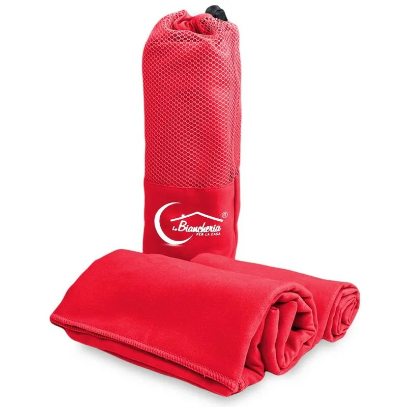 Tex Family - set asciugamani microfibra rosso 1+1 Viso e Ospite