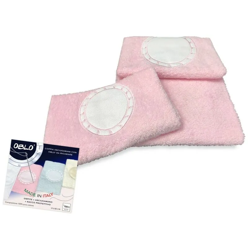 Tex Family - set asciugamani spugna tela aida da ricamare punto croce 1+1 con oblò viso e ospite complete di sacco washy Rosa