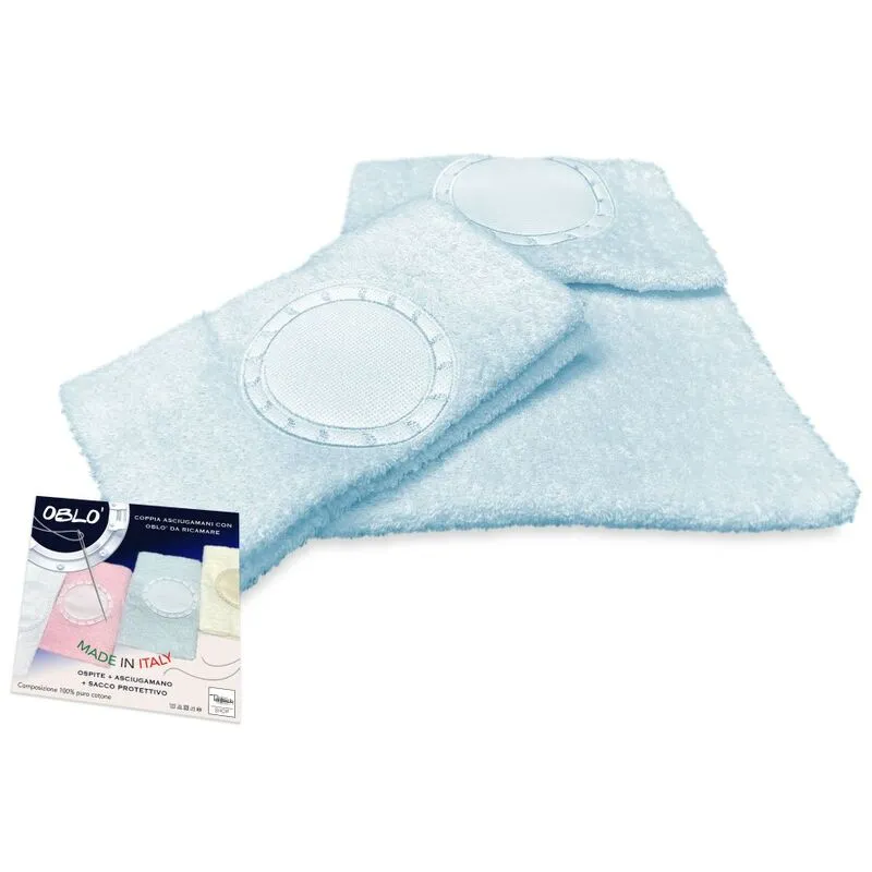 Set asciugamani spugna tela aida da ricamare punto croce 1+1 con oblò viso e ospite complete di sacco washy Azzurro