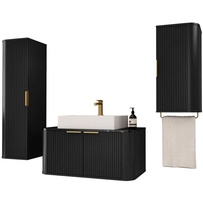 Set bagno Merced T103, Nero + Marmo nero