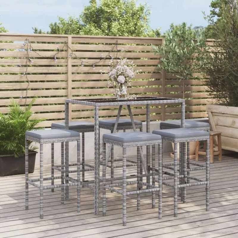 Vidaxl - Set Bar da Giardino 7 pz con Cuscini in Polyrattan Grigio