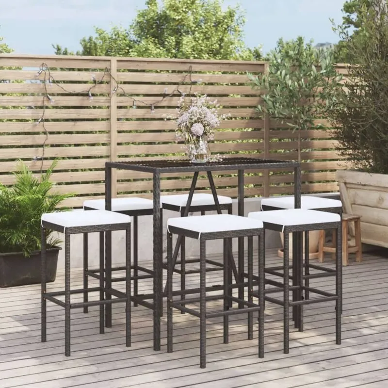 vidaXL Set Bar da Giardino 7 pz con Cuscini in Polyrattan Nero