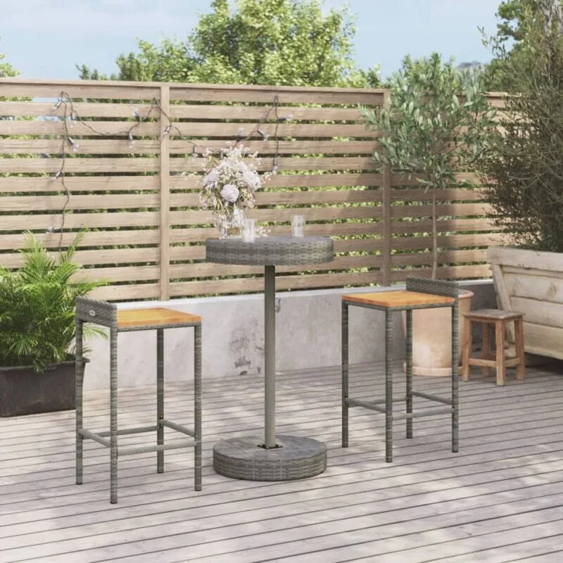 Set Bar Giardino 3pz Grigio Polyrattan e Legno Massello Acacia - Vidaxl